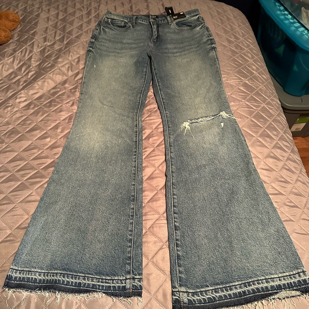 Express Light Blue Distressed Flare Jeans